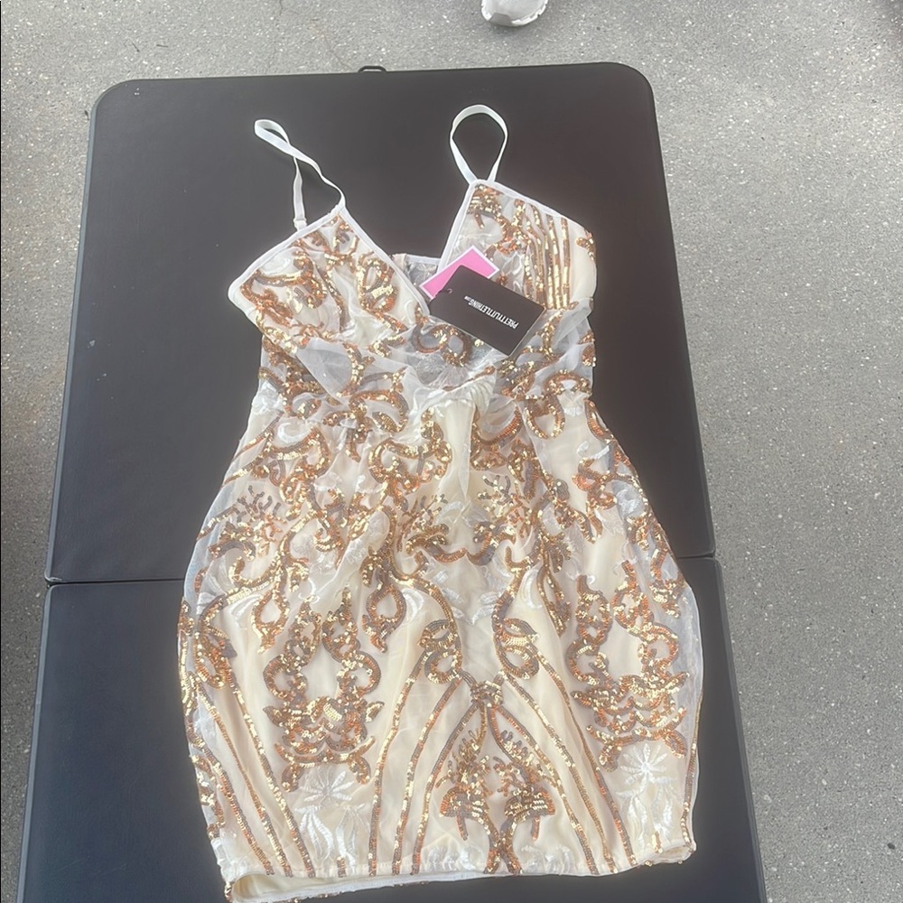PrettyLittleThing Gold Sequin Slip Dress